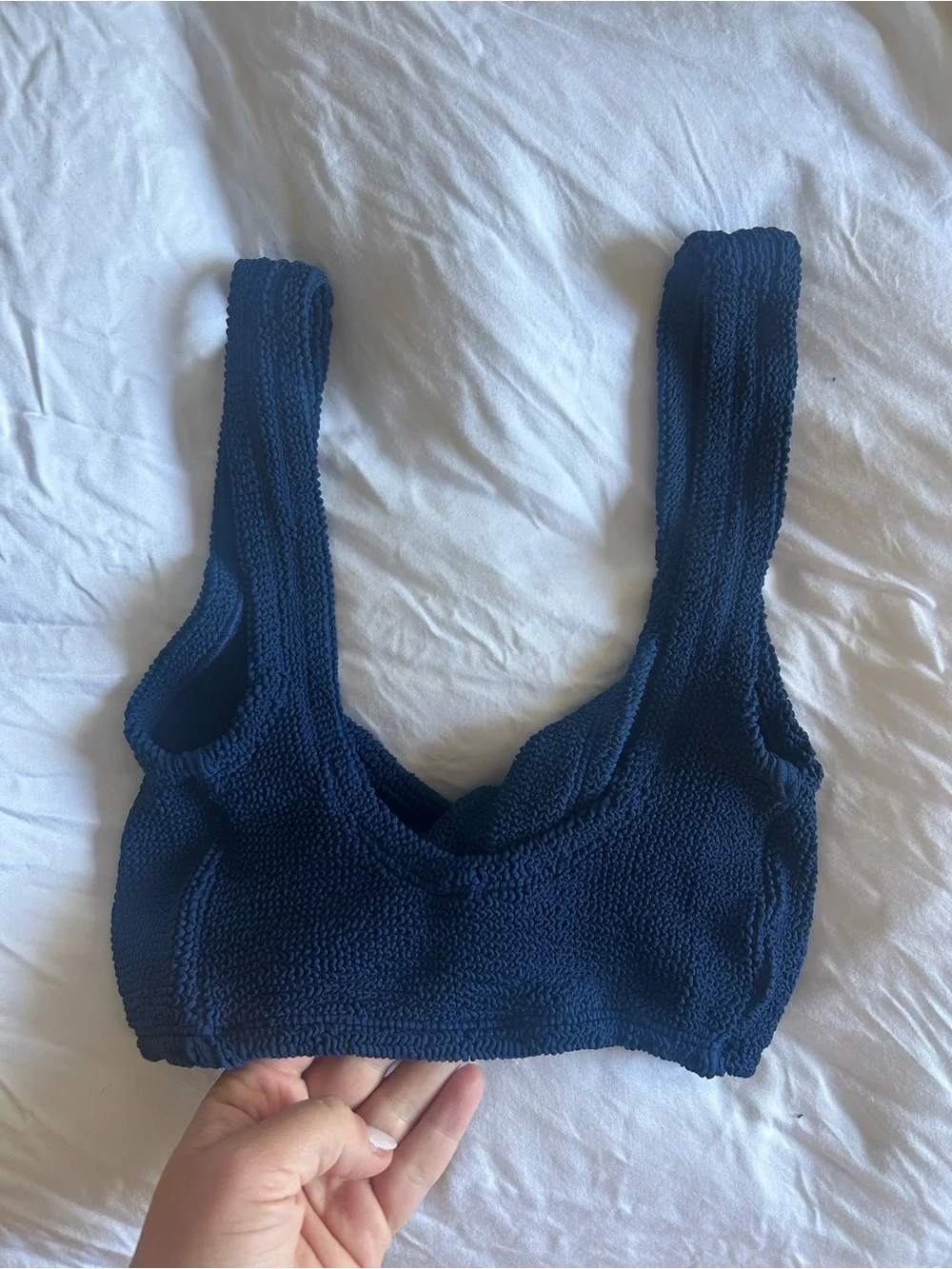 Hunza G Navy Blue Twist Bikini Top